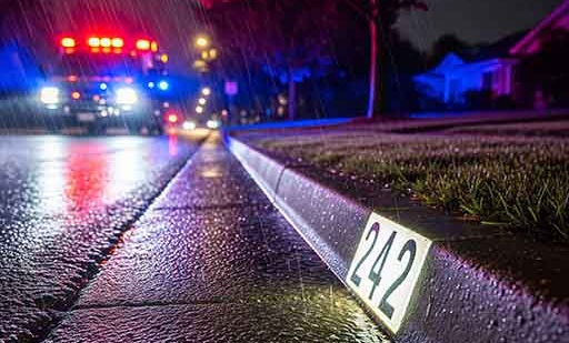 A highly reflective QRCurb address glowing in the dark
