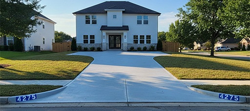 Freshly poured concrete driveway in East Texas